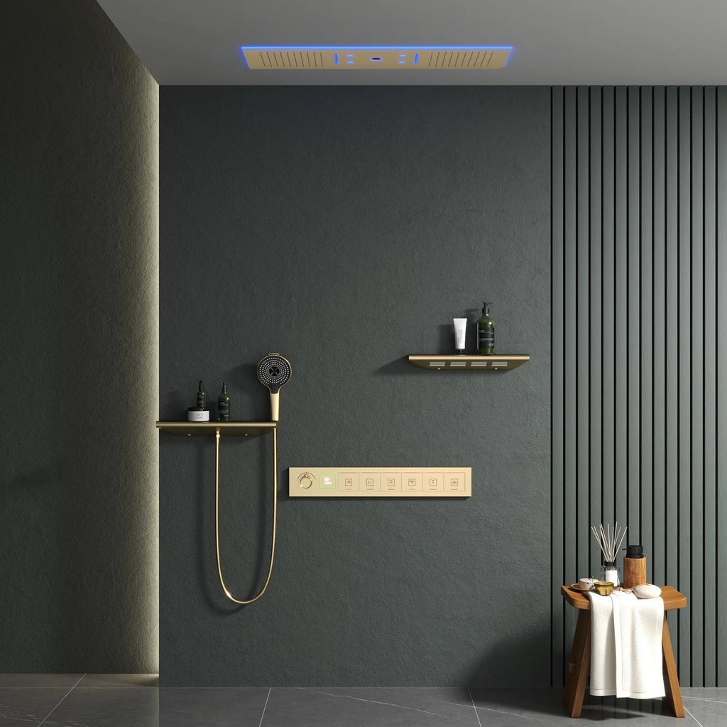 Rainfall LED Bluetooth Shower Set with Digital Display and Thermostatic Control All Brass Buttons