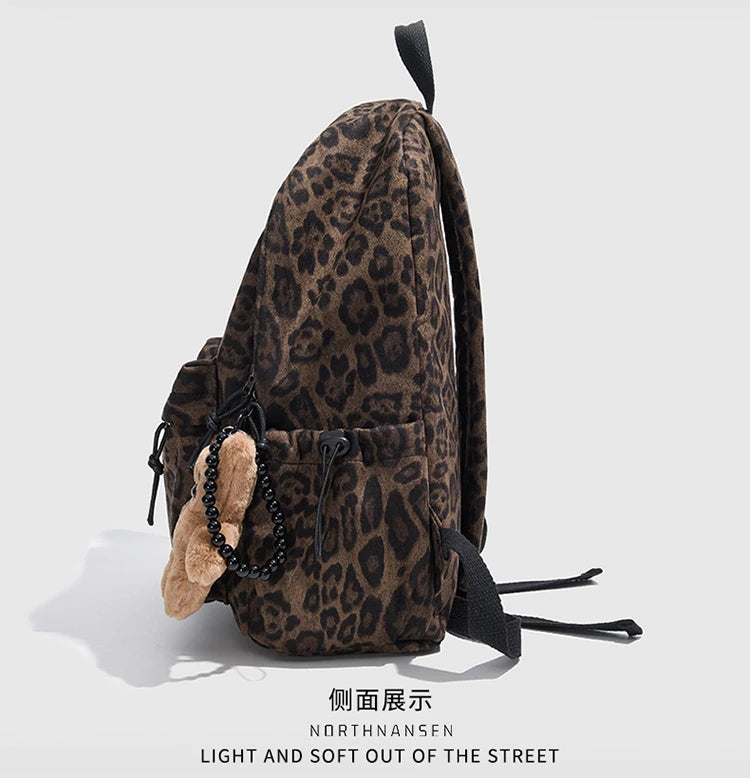Leopard print Woman Backpack School Book Bags For Teenage Girls Boys Harajuku Female College Bag Student Lady leisure BagPack
