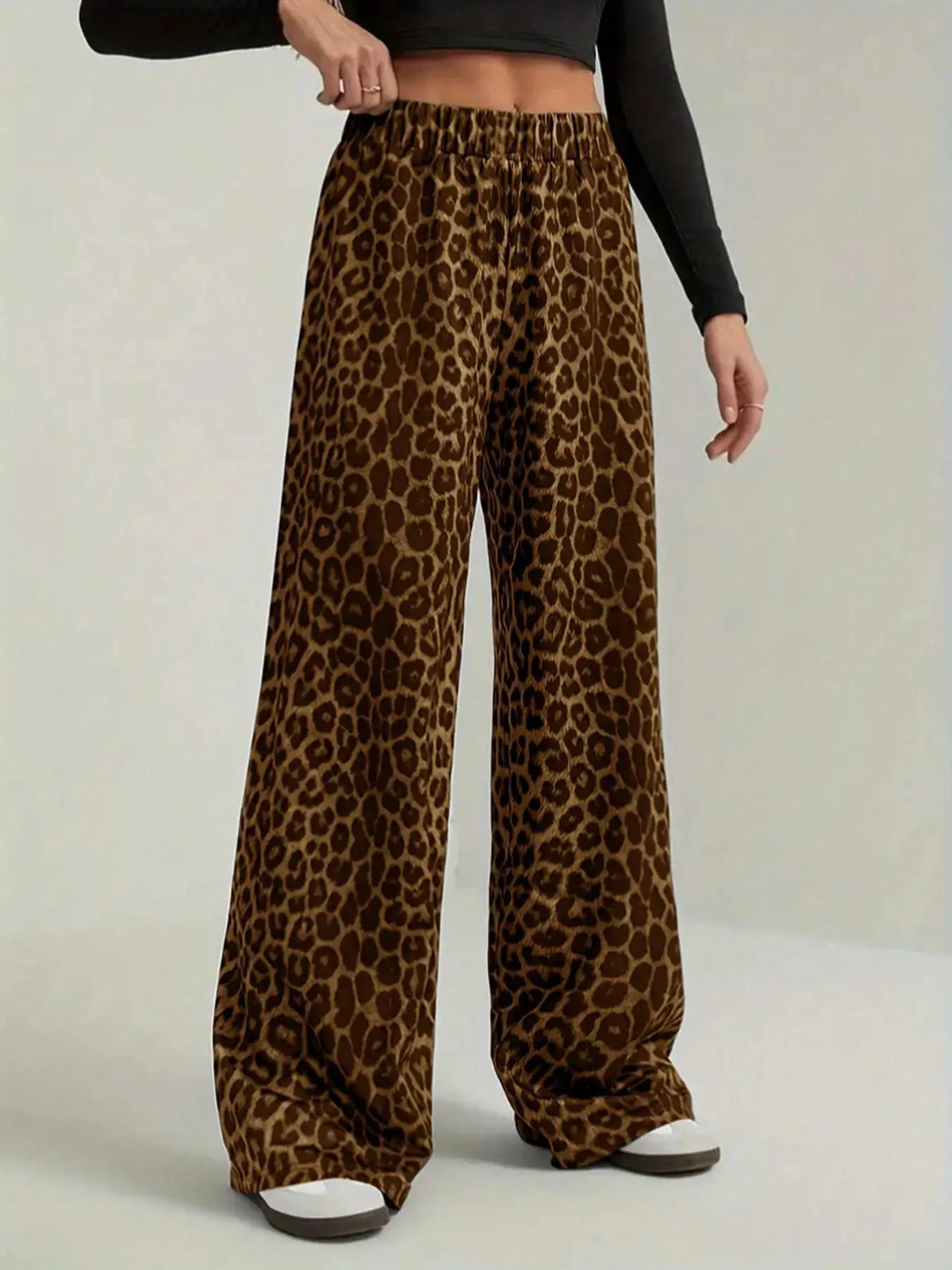 2026 New Leopard Print Pants Women Elasticity High Waist Loose Wide Leg Pants Women Fashion High Street Straight Casual Pants