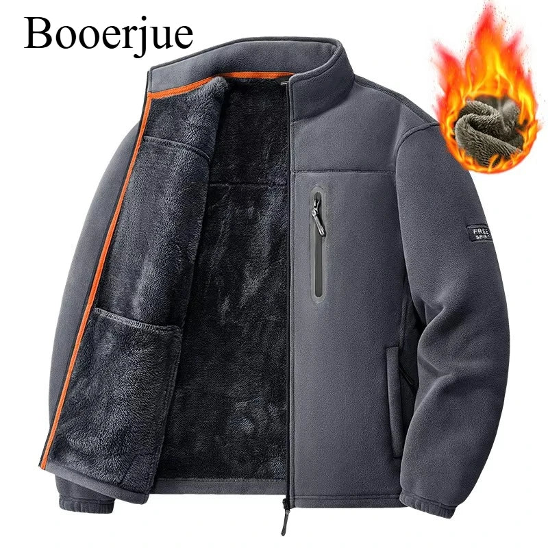 2026 Men Winter Double Thickened Fleece Jacket Outdoor Windproof Ski Coat Snow Warm Hiking Cycling Climbing Pocket Sweatshirt