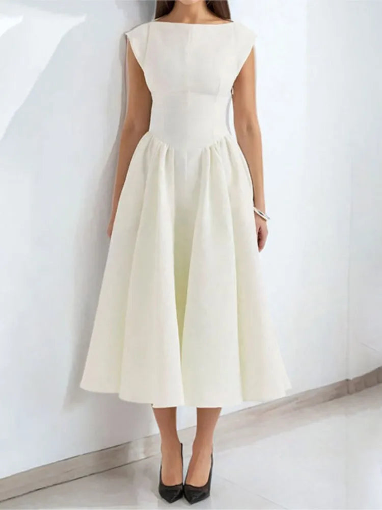 Summer French Pure Lust Fashion Dress Women's Temperament Elegant Solid Color Waist Slim High Waist Sleeveless Back Hollow Dress