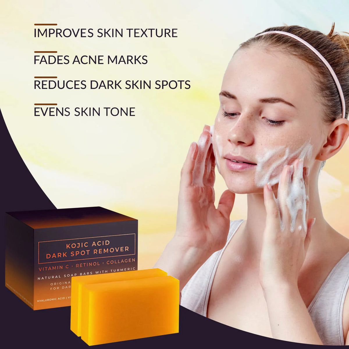 Natural Lemon Turmeric Ursolic Acid Full-Body Cleansing Soap - Brightening Body Wash Bar for Men & Women Skin Care