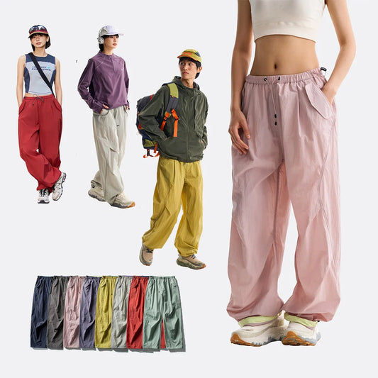 Men Women Outdoor Lightweight Quick Dry Loose Casual Sport Wide Leg Cargo Pant Couple Streetwear Hiking Track Techwear Trousers