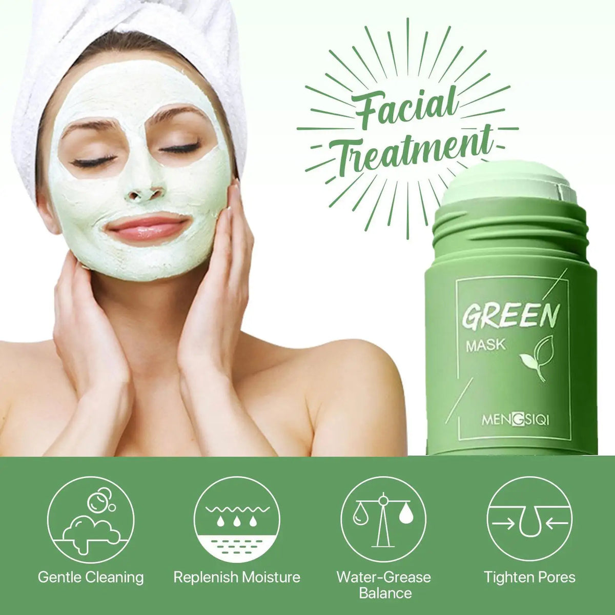 40g Green Tea Solid Cleansing Mask Stick Removes Blackheads & Cleans Pores Mild Korean Facial Skin Care