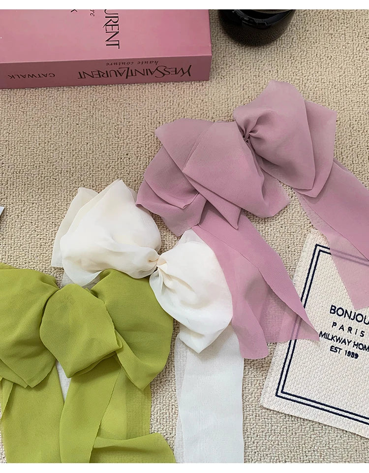 Chiffon Multi-layer Large Barrette Bow Hairpin For Female Streamer Fairy Back Head Ponytail Spring Clip French Lazy Headdress