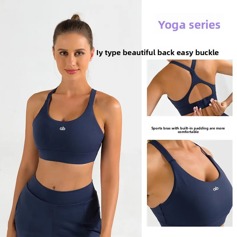 Women Plus Size Sports Bra Cross Back Padded Push Up Shockproof Adjustable Yoga Bra Breathable Skin‑Friendly High Elastic