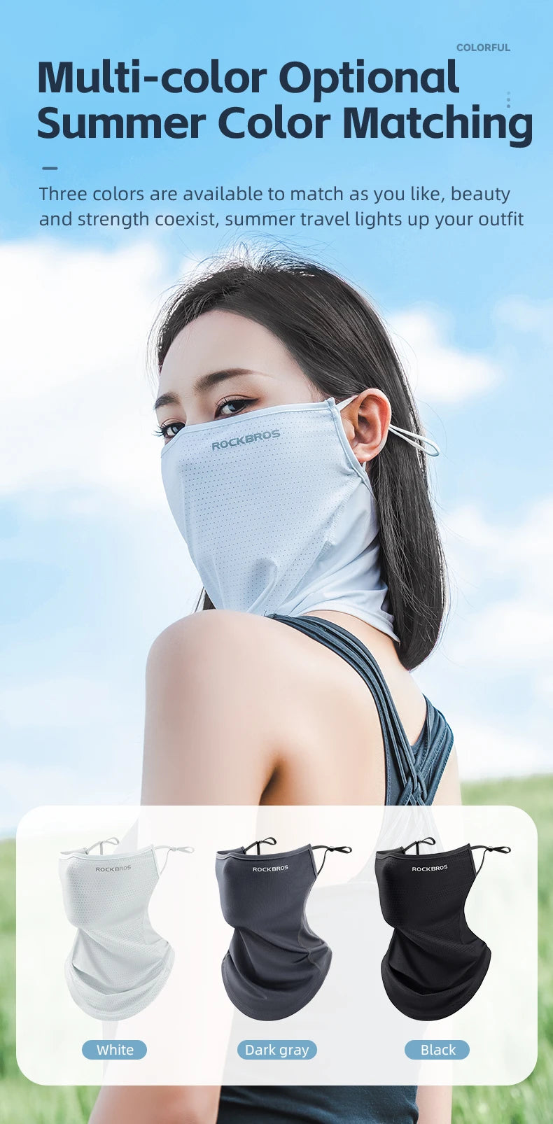 ROCKBROS Summer Ice Silk Cycling Face Mask Breathable Anti-UV  Bike Face Neck Cover Bandana MTB Road Sports Hanging Ear Scarf