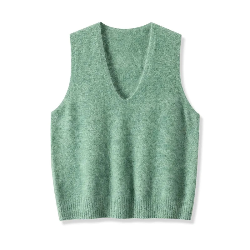 SuyaDream, Women Vests, Fleece Wool, V Neck, Chic Pullovers, 4.7%Cashmere 95.3%Wool, 2025 Fall Winter Sweaters, Tanks