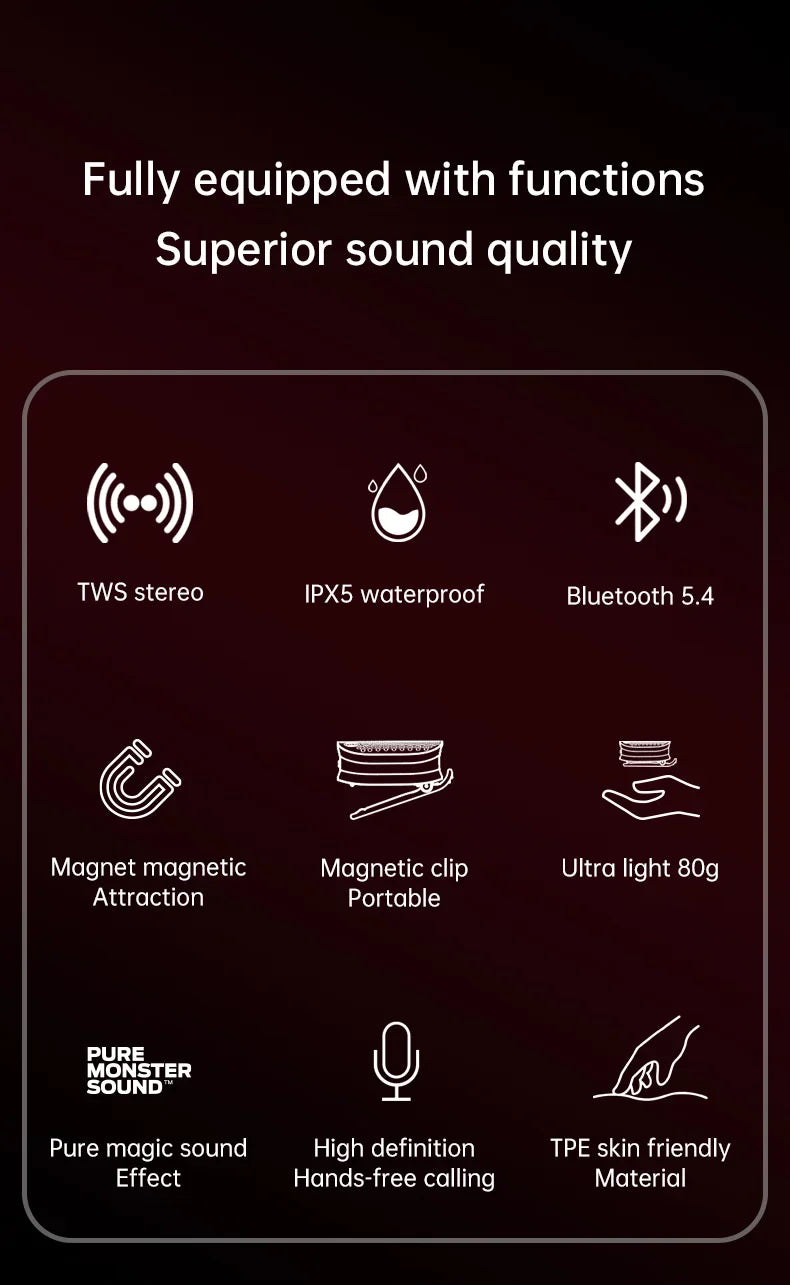 Mini Outdoor Speaker M3 TWS Stereoscopic Wireless Touch Speaker Lightweight Bluetooth 5.4 Magnetic Clip Sports Music Player