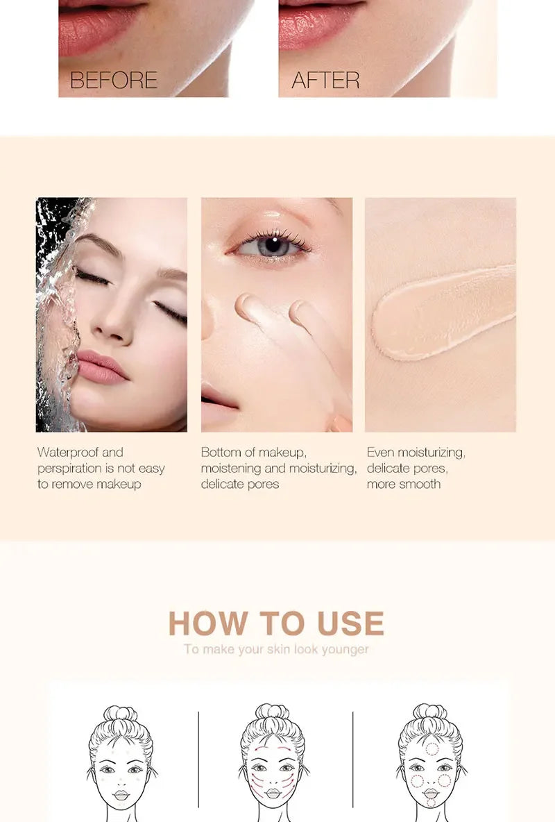 Liquid Foundation High Coverage Makeup Base Lasting Concealer BB Cream Waterproof Oil-Control Face Foundation Makeup Cosmetics