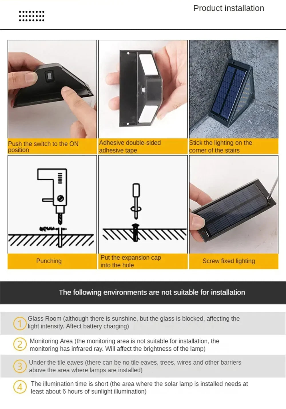 Solar Stair Lights Solar Step Light Outdoor Anti-theft Waterproof IP67 Decor for Garden Stair Deck Front Porch and Patio
