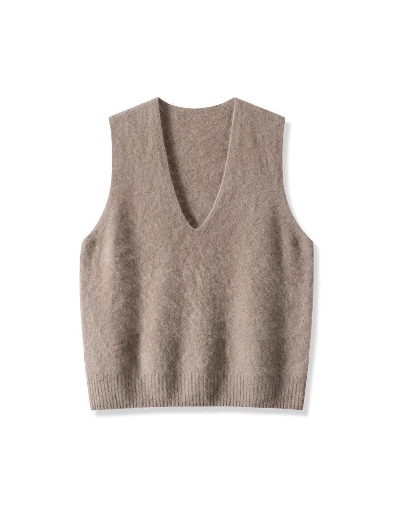 SuyaDream, Women Vests, Fleece Wool, V Neck, Chic Pullovers, 4.7%Cashmere 95.3%Wool, 2025 Fall Winter Sweaters, Tanks