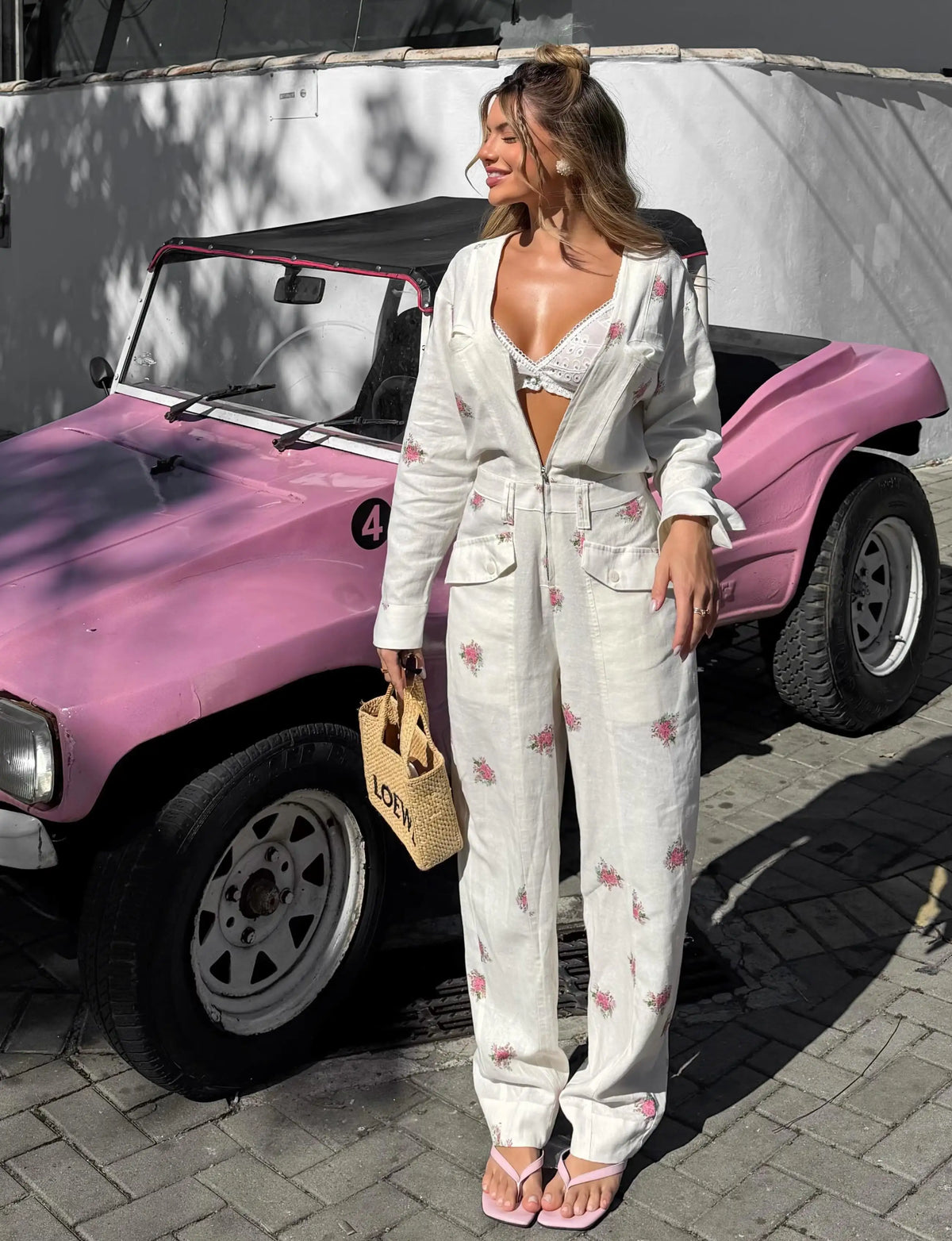 Casual Floral Printed Jumpsuits For Woman Sweet V Neck Full Sleeve Lace Spliced Pocket Lady Fashion street Clothing 2026