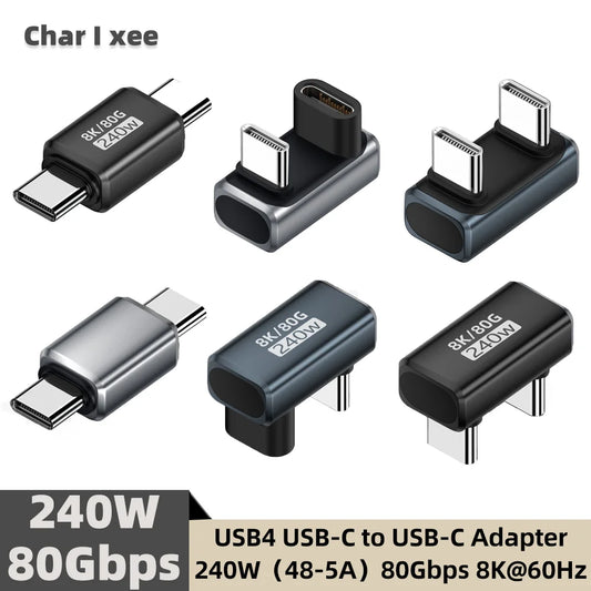 U Shape PD240W USB C Adapter 8K@60Hz 80Gbps 180 Degree USB C Female to Male Adapter Connector for Thunderbolt 4/3 Switch Laptop