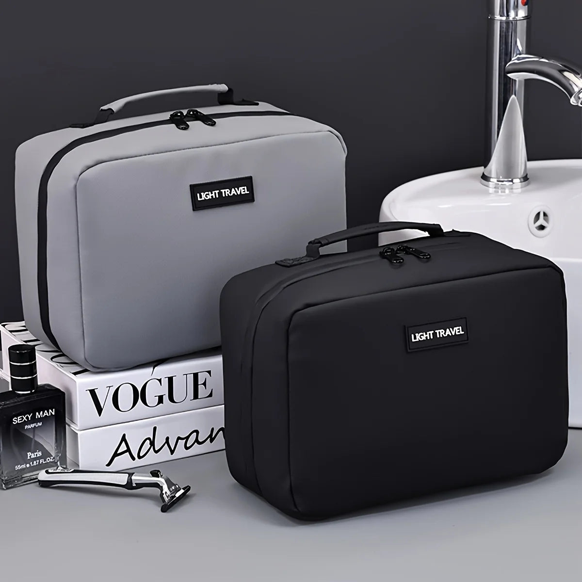 Men's Double Open Makeup Storage Bag Portable Zipper Closure Makeup And Beauty Bag Business Travel Toiletries Organizer Bags
