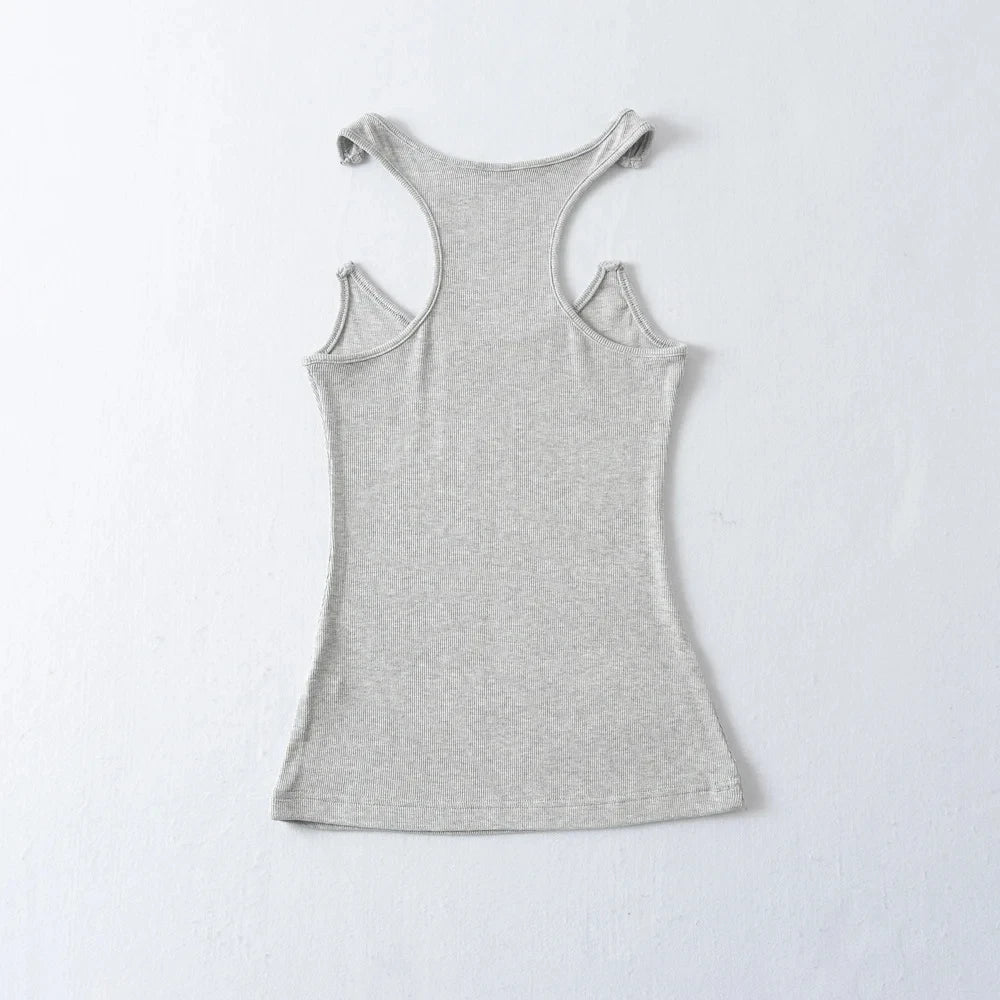 Women Ribbed Invisible Strap Tank Top Camis Tee
