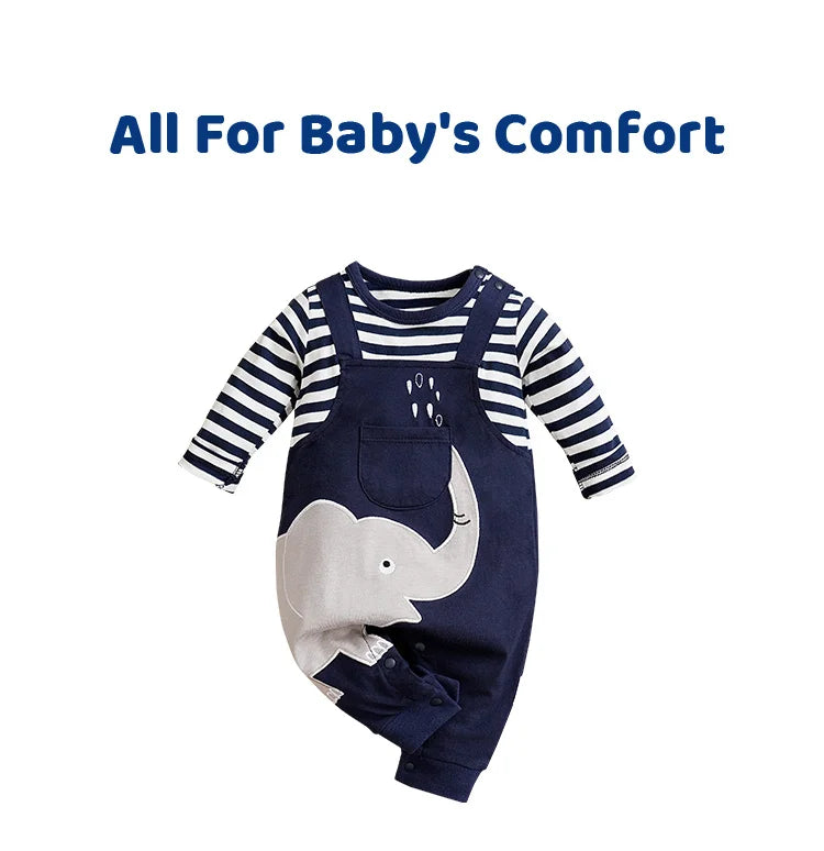 Baby Boys Girls Unisex Newborn Onesies Romper 0-18 Months Toddler Clothing Infant Long Sleeve Striped elephant cotton Jumpsuit