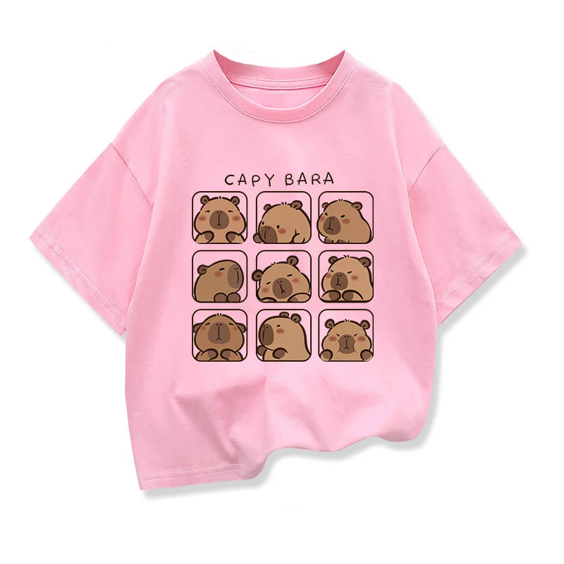 Capybara Kids Clothing Tees Summer Printed Cartoon Fashion Short Sleeve T-shirt Girls Loose Casual Tops T Shirts Crewneck
