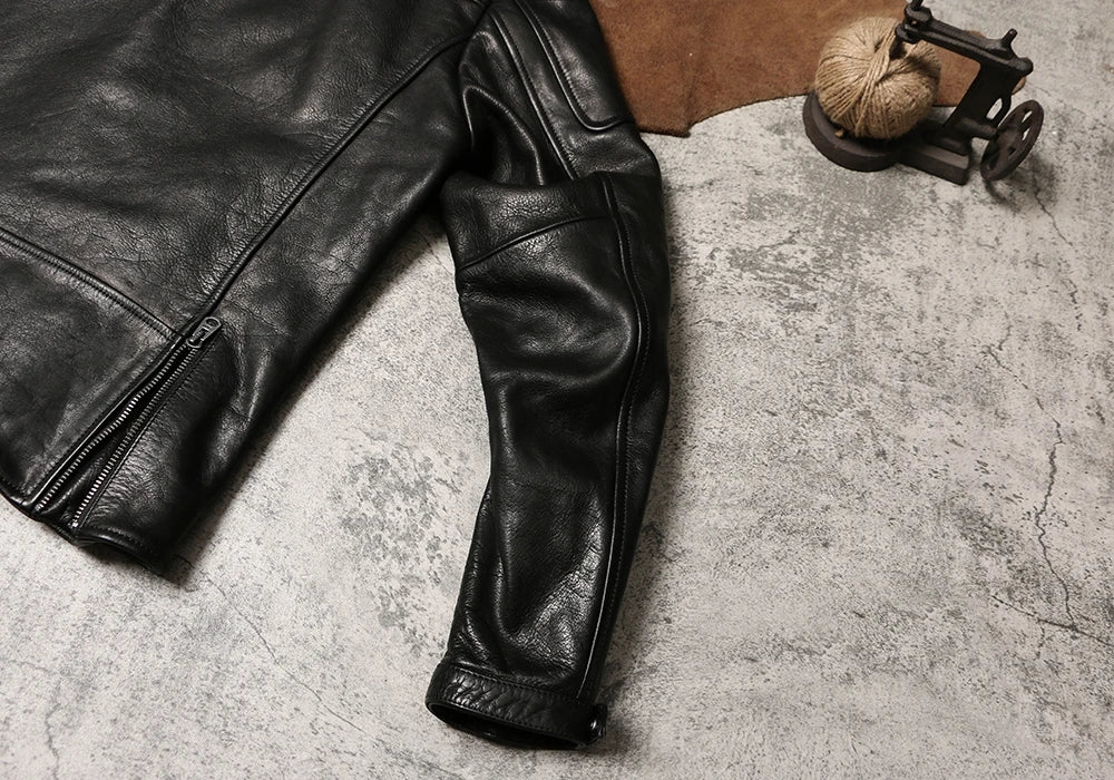 Black Winter Leather Jacket Men Sports Style Plus Size 5XL Genuine Natural Thick Cowhide Stand Collar Slim Fit Short Coat