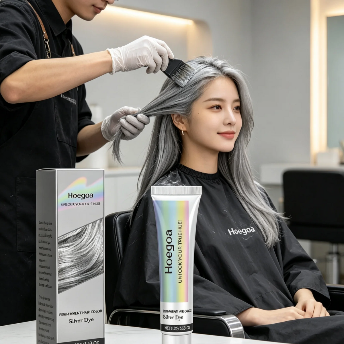 Hoegoa Silver Hair Dye Long lasting Color Nourishing Hair Shiny Smooth Easy Coloring Fashion Professional Grey Hair Dye Cream