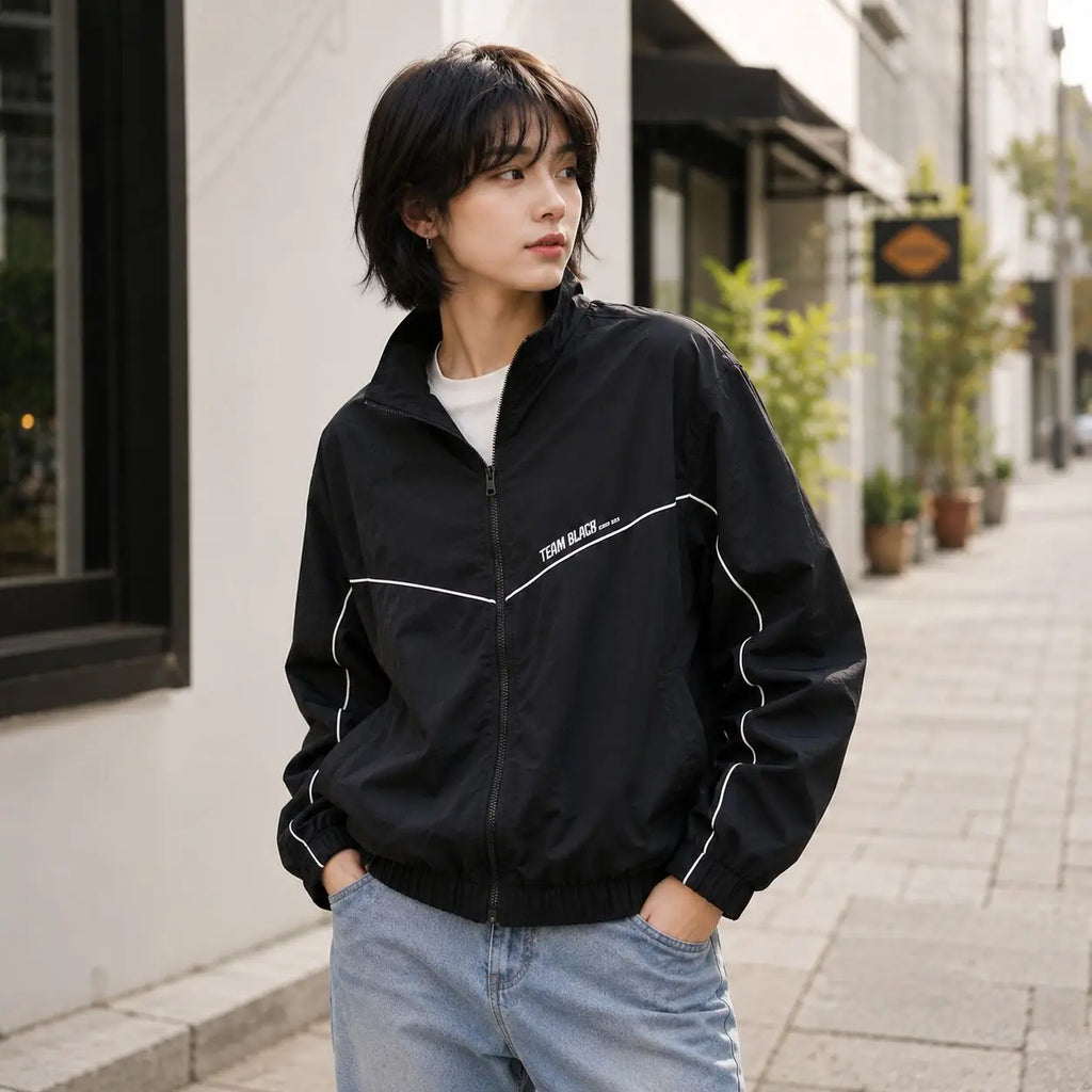 Korean Manhwa Jinx Team Black Windbreaker Jacket Men Women Sports Coat Loose Track Activewear Joo Jaekyung Y2K Coat Unisex