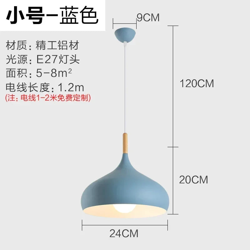 24cm European Style Pendant Lamp Macaroon Color Aluminum Products Chandelier Fresh Indoor Lighting in The Restaurant Bedroom