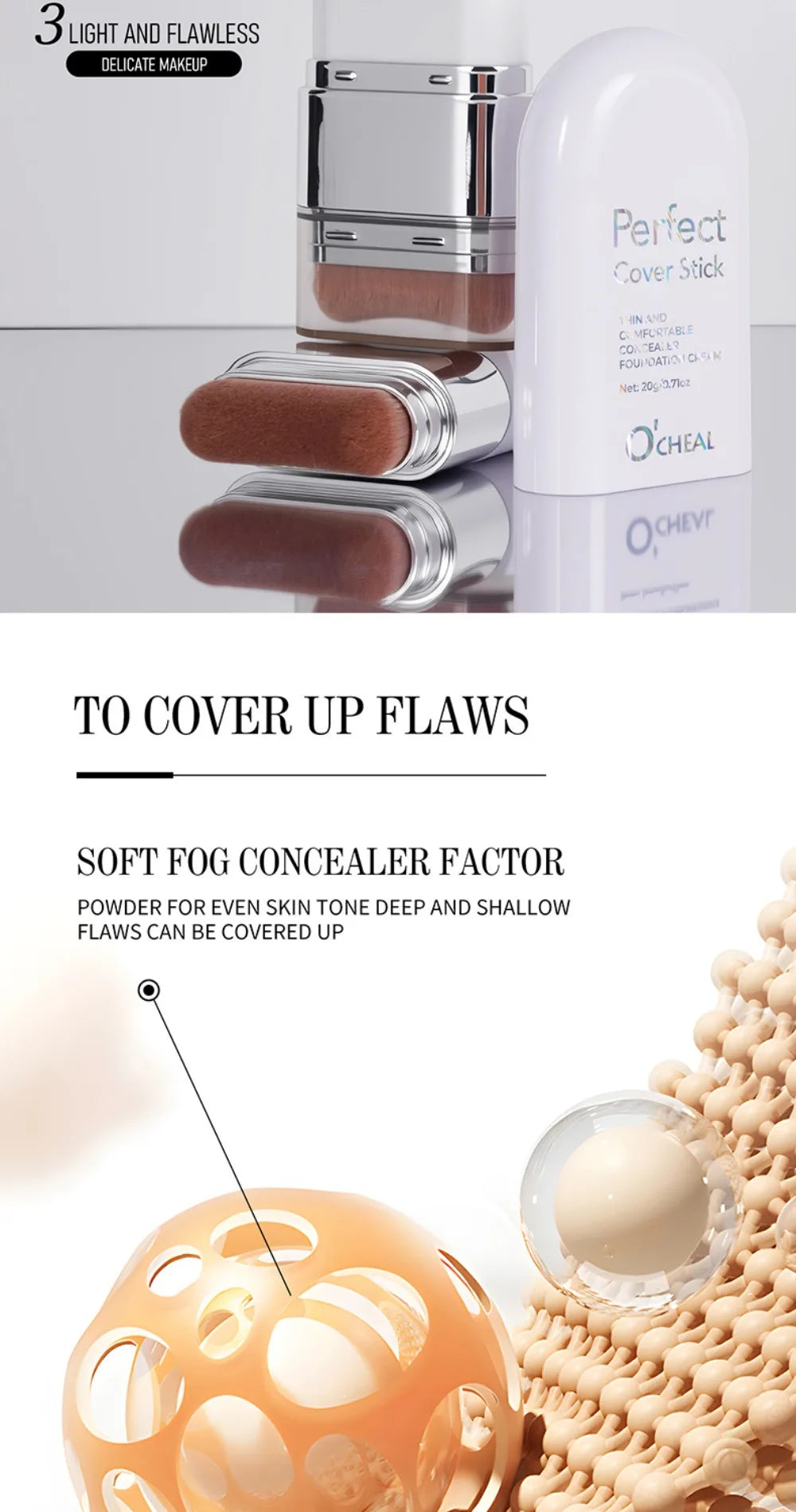 Thin and Comfortable Perfect Cover Stick Waterproof Long-lasting Concealer Foundation Stick with Brush Instant Natural