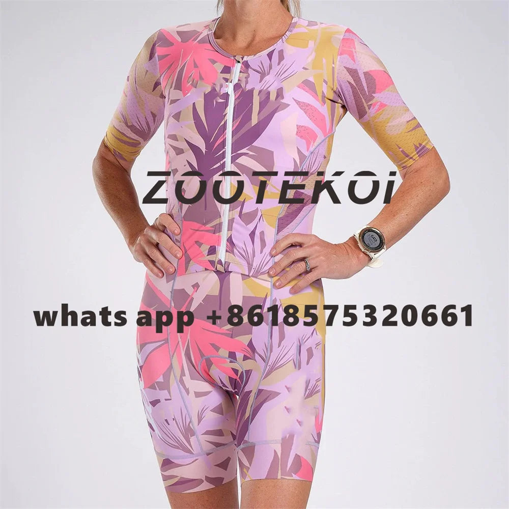 Zootekoi Women's Triathlon Short Sleeve Skinsuit Bike Mtb Clothing Body Swimming Suit Jumpsuit Maillot Roupa Running Clothes