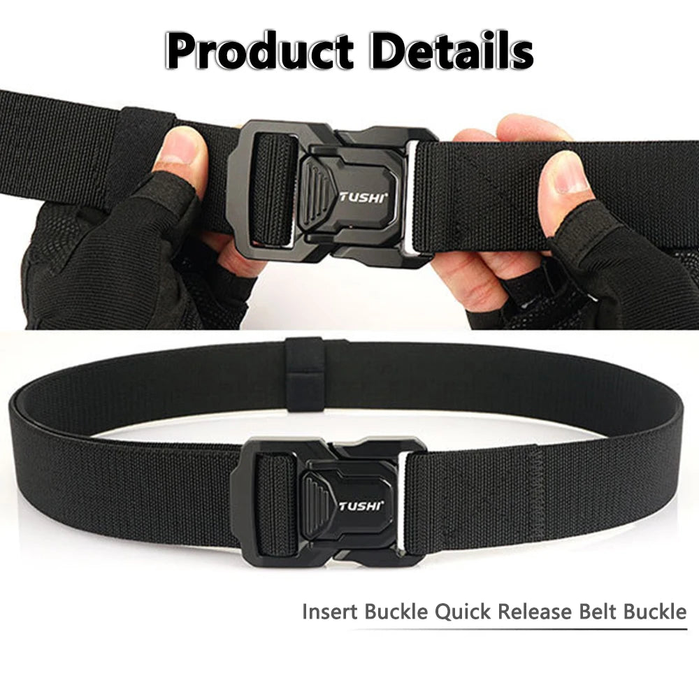 TUSHI New Tactical Outdoor Belt for Men and Women Aluminum Alloy Buckle Quick Release Elastic Belt Casual Belt Jeans Waistband
