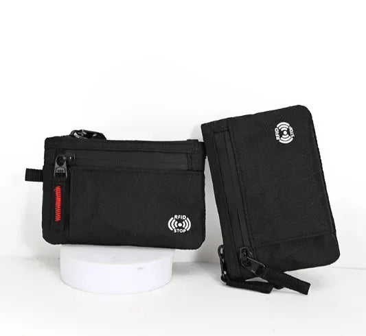 RFID Blocking Mini Travel Wallet Anti‑Scan Card Pouch with Keychain, Portable Coin Purse for Travel Daily Use Slim Light