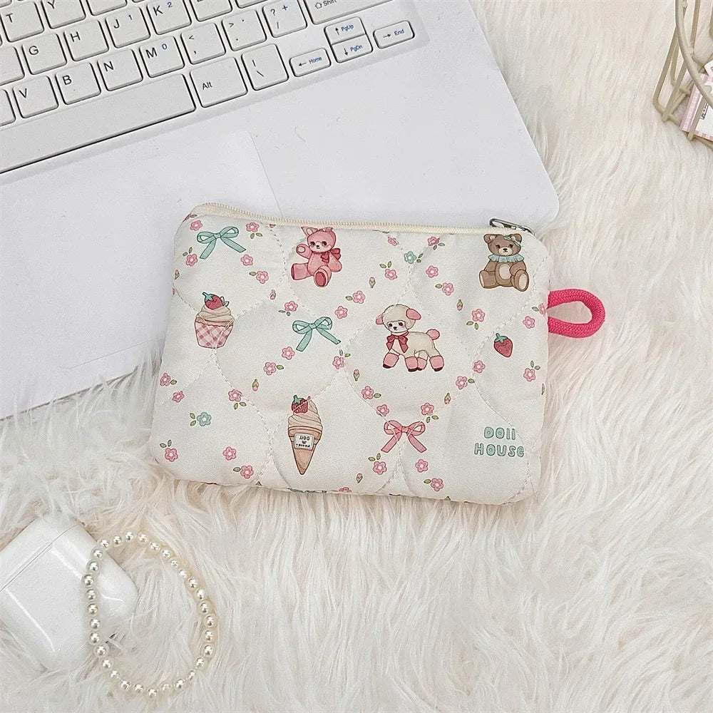 Women Mini Makeup Handbags Wallet Pouch Bag Cute Cartoon Small Travel Cosmetic Lipstick Earphone Card Portable Storage Bag Purse