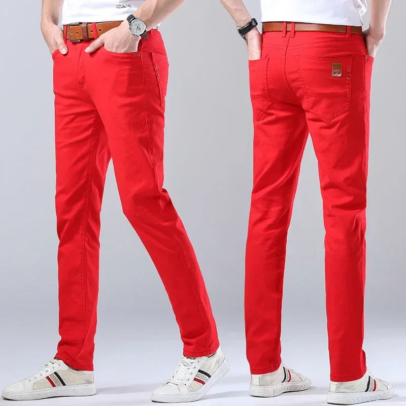 Men Autumn Spring Fashion Blue Red Casual Classic Style Straight Slim Fit Soft Trousers Male Brand Advanced Stretch Pants