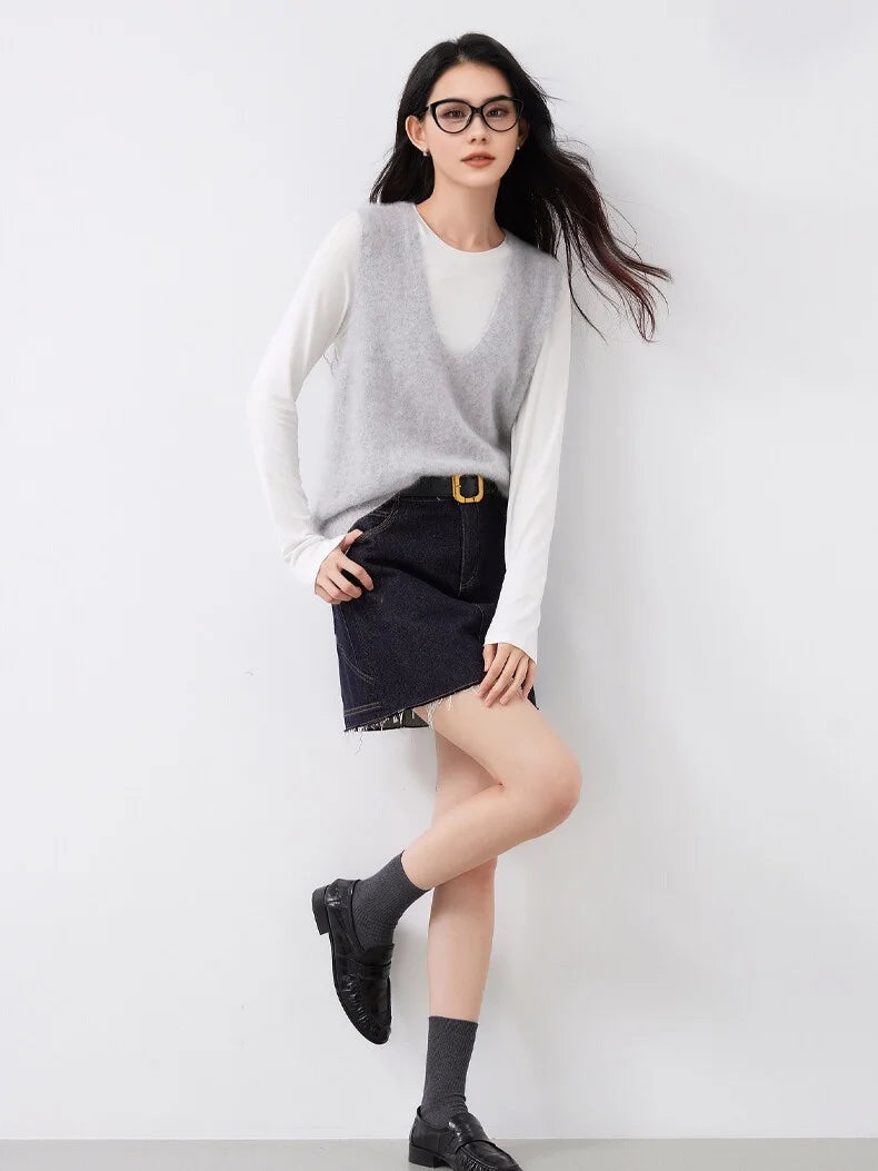 SuyaDream, Women Vests, Fleece Wool, V Neck, Chic Pullovers, 4.7%Cashmere 95.3%Wool, 2025 Fall Winter Sweaters, Tanks