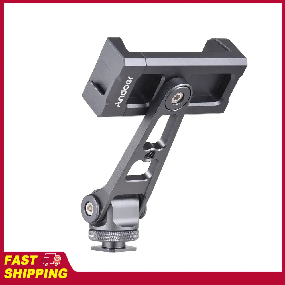 Andoer Phone Holder Clamp Multi-functional Aluminum Alloy 360° Rotatable with Dual Cold Shoe Mounts for iPhone 14/13/12/11