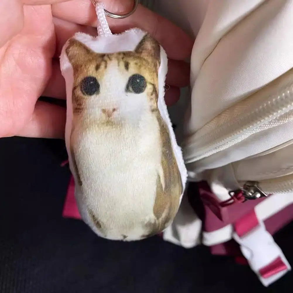 Cute Meowl Plush Keychain with Realistic Cat Sound Squeeze Voice Toy Funny Photo Realistic Cat Face Pendant for Bag Backpack