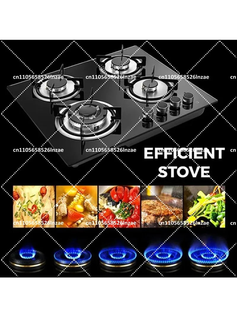 4 Burner Gas Cooktop, Glass Embedded Stove Top, LPG Natural Gas Multi-Head Kitchen Hob