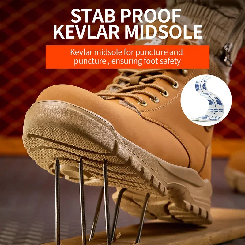 Latest 2024 Fashion Winter Warm Men Work Safety Boots Waterproof Indestructible Steel Toe Cap Shoes Sneakers Male Footwear