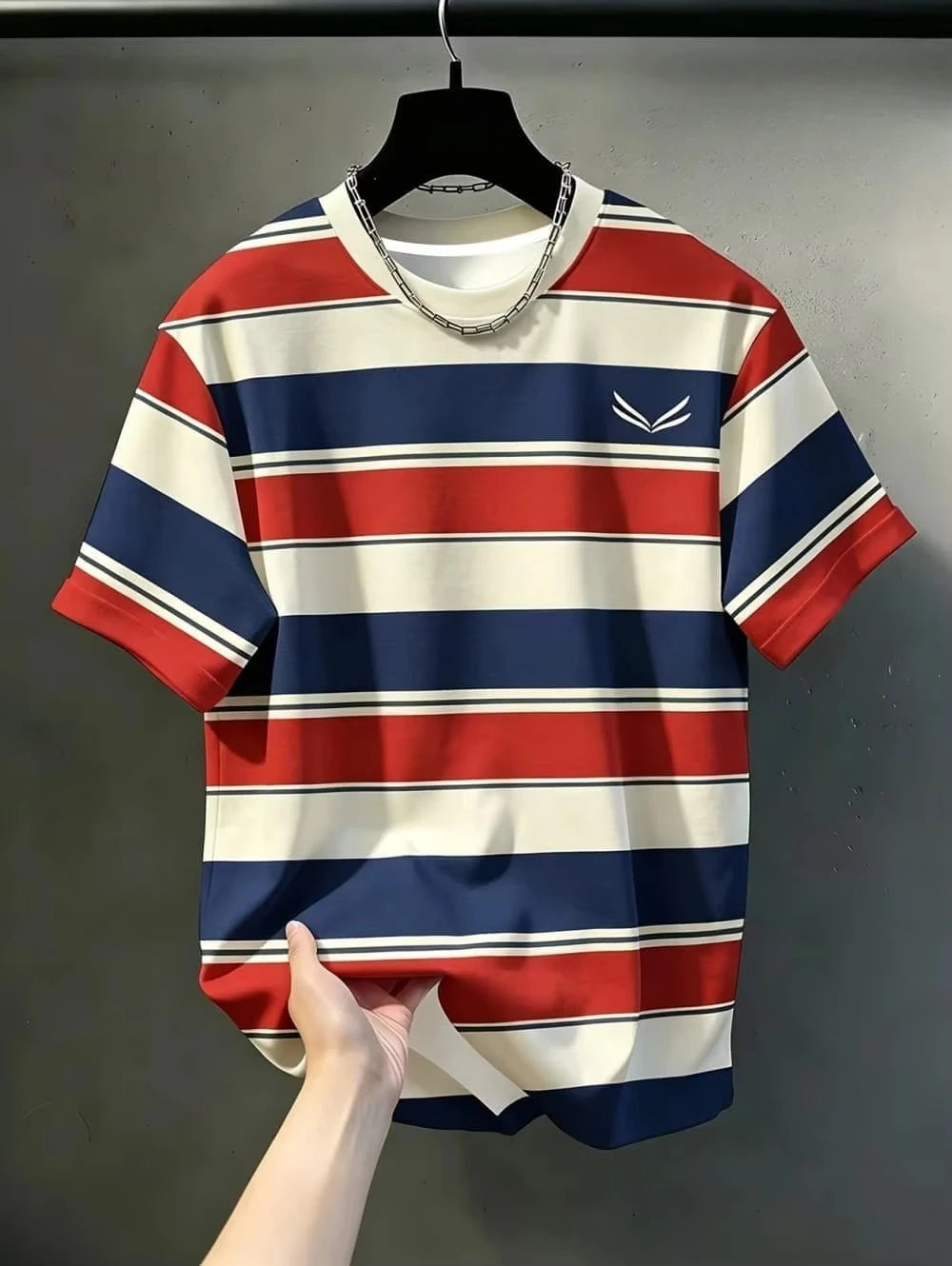 Color-Contrast Vertical Stripes 3D Print Men's Loose-Fitting Breathable Short-Sleeved TShirt Casual Street Trendy Parental Cloth