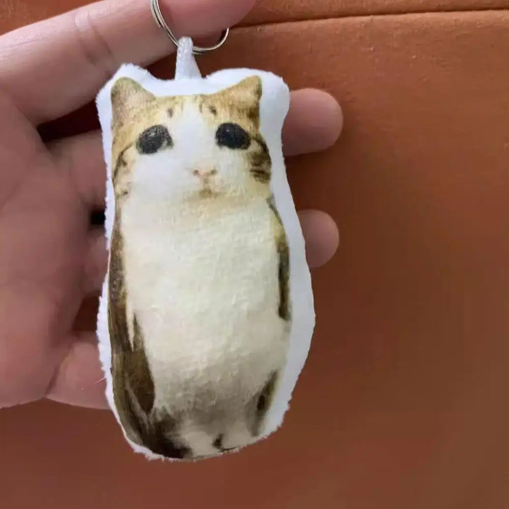 Cute Meowl Plush Keychain with Realistic Cat Sound Squeeze Voice Toy Funny Photo Realistic Cat Face Pendant for Bag Backpack
