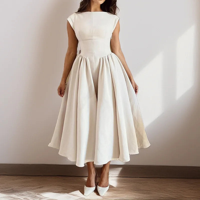 Summer French Pure Lust Fashion Dress Women's Temperament Elegant Solid Color Waist Slim High Waist Sleeveless Back Hollow Dress