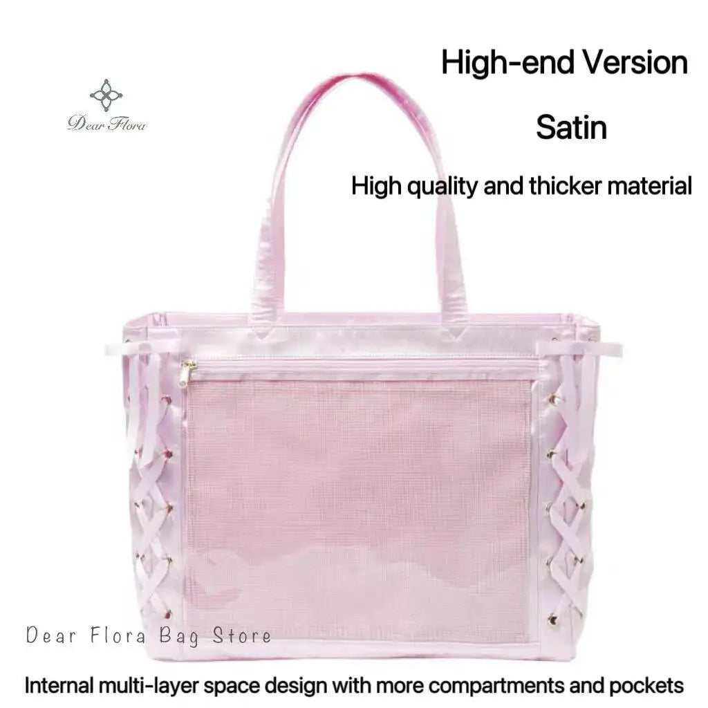 Japanese Sweet Women Ribbon Ita Bag Fashion Large Capacity Tote Bag Aesthetic Shoulder Bag Cute Lolita Girl Transparent Handbags