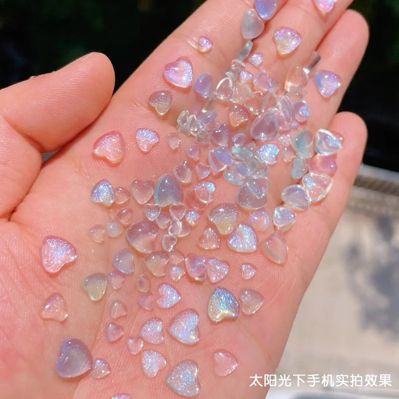 50pcs Kawaii Accessories Resin Nail Art Charms Cartoon Heart Nail Decorations Mixed Size Bulk Manicure Rhinestones Jewelry DIY