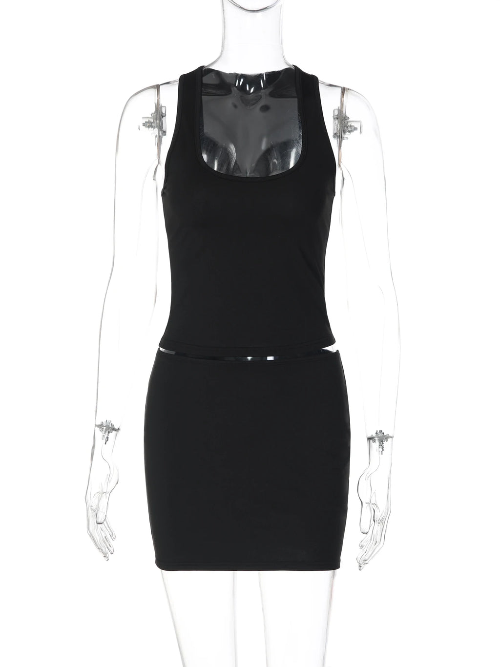 Dulzura Women'S Solid Sexy Casual 2 Piece Skirt Square Collar Tank Top Slim Fit Mini Skirt Matching Set Party Club Street Outfit