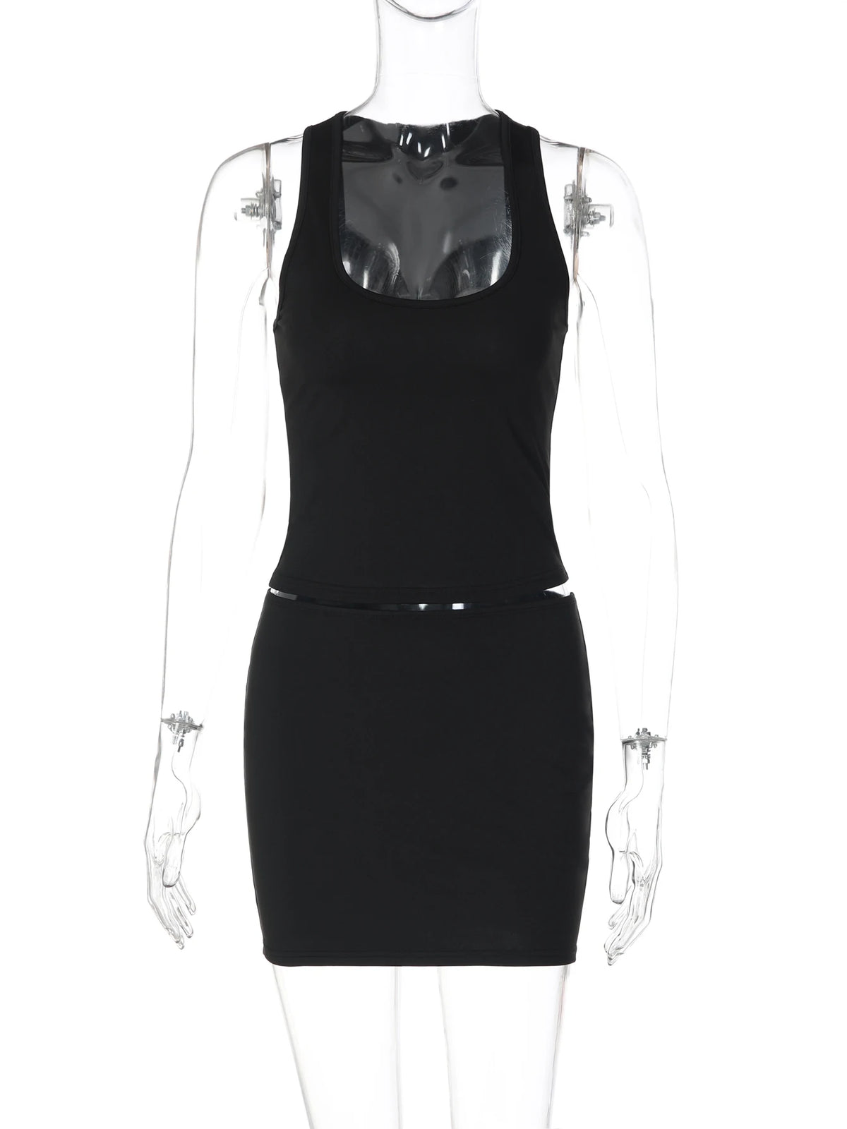 Dulzura Women'S Solid Sexy Casual 2 Piece Skirt Square Collar Tank Top Slim Fit Mini Skirt Matching Set Party Club Street Outfit