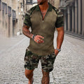 Men Zipper Polo Shirt Suit 2 Pcs Tracksuit Summer 3D Print Beach Boho Geometric Style Holiday Clothing Ensembles De Sport