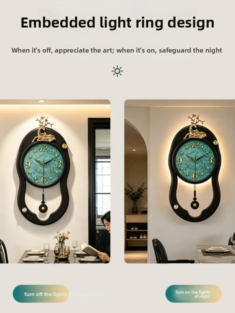 Retro French LED Wall Clock Watch Living Room Mute Pendulum Clock Elegant Taste Family Gift Art Decor Quartz Clock Home Decor