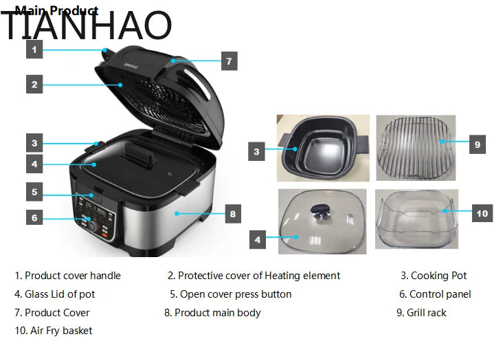 for 16 in 1 7.5L air fryer rice cooker steam oven electric multi cooker with grill and sous vide function kitchen appliance