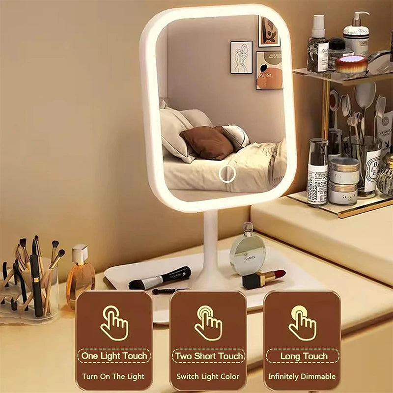 Desktop Vanity Mirror 3 Color Dimmable Light LED Makeup Lights Touching Women Bedroom Dressing Mirrors