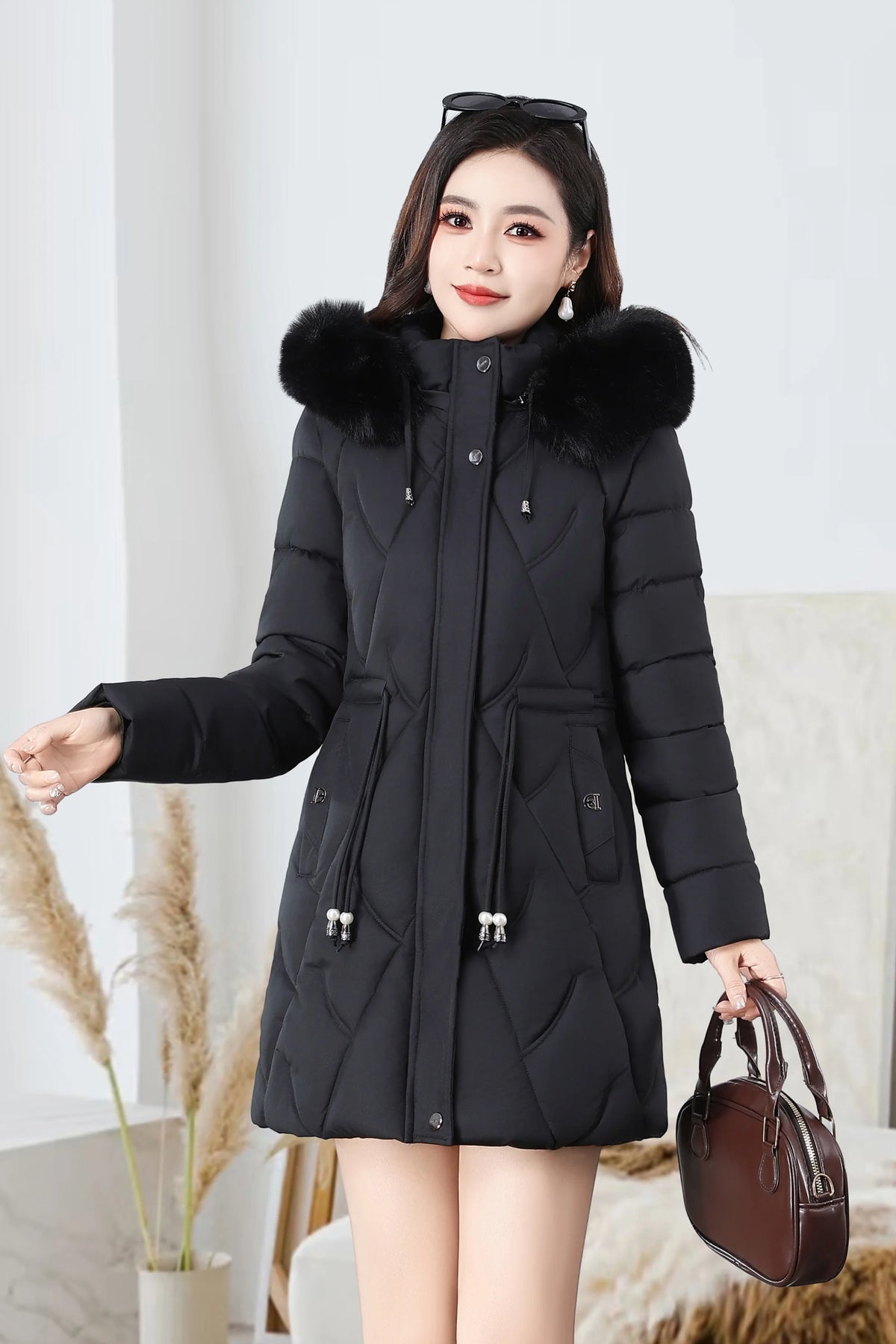 2026 Fashion Winter Women Parkas Long Slim Fashion Korean Big Fur Collar Zipper All-match Warm Down Jacket