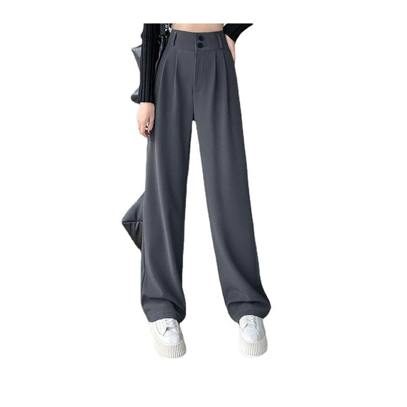 High Waist Wide Leg Pants for Women New Loose Straight Coffee Trousers Autumn Double Buttons Casual Suit Pants Female